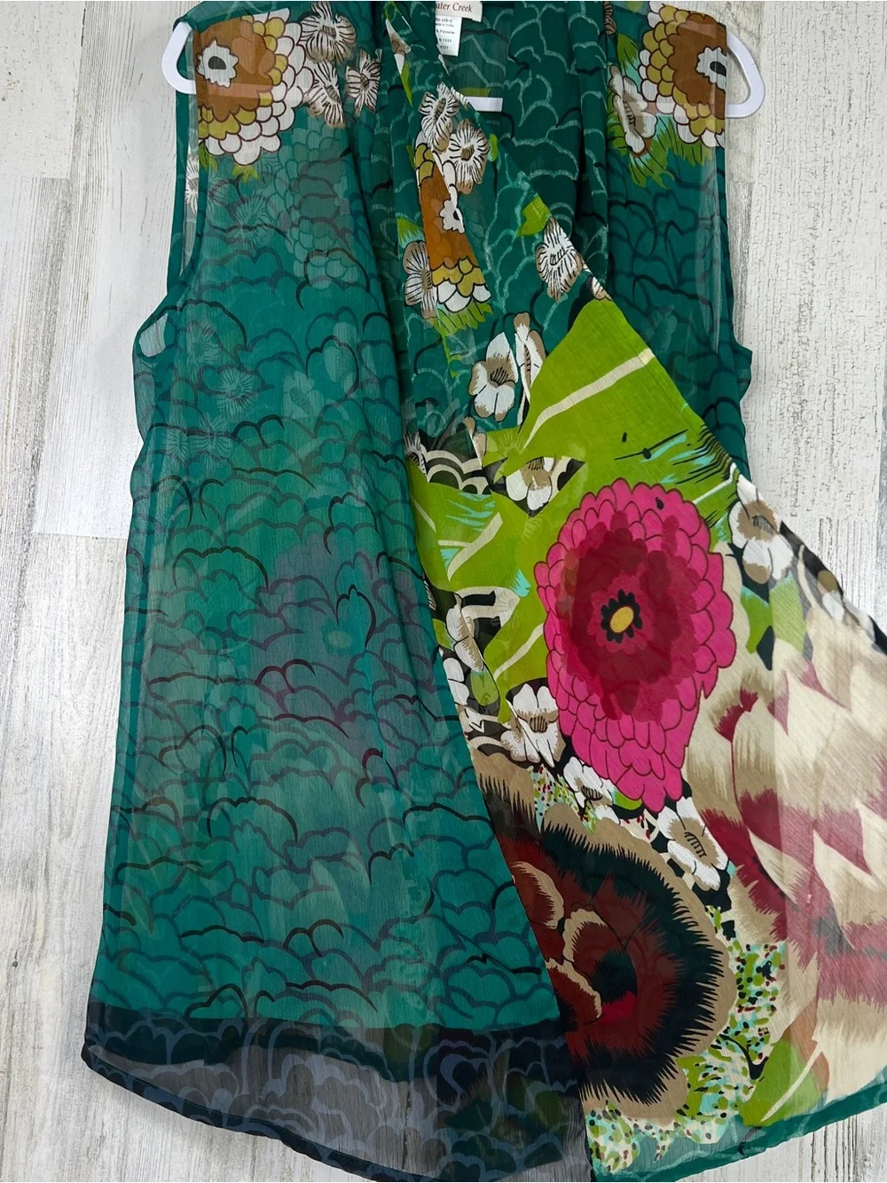 Womens‎ Green Sheer Floral Kimono Duster Boho Festival Beach Lightweight Wrap